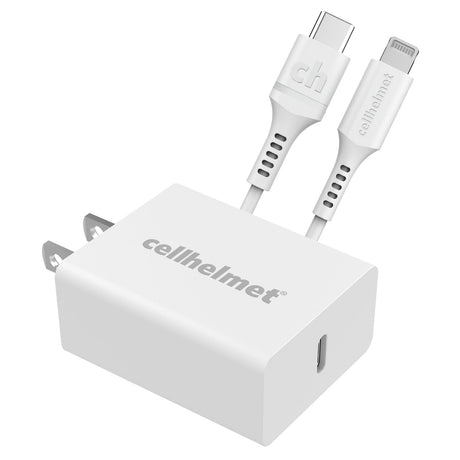 Cellhelmet 20-Watt Single-USB Power Delivery Wall Charger with USB-C to Lightning Round Cable, 3 Feet