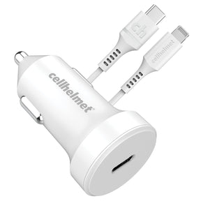 Cellhelmet 20-Watt Single-USB Power Delivery Car Charger with USB-C to Lightning Round Cable, 3 Feet