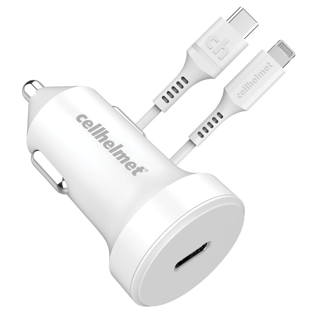 Cellhelmet 20-Watt Single-USB Power Delivery Car Charger with USB-C to Lightning Round Cable, 3 Feet