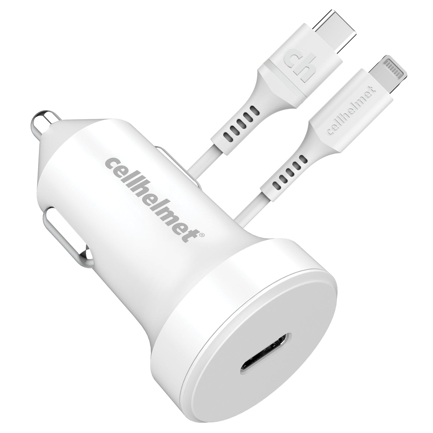Cellhelmet 20-Watt Single-USB Power Delivery Car Charger with USB-C to Lightning Round Cable, 3 Feet