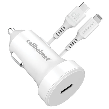 Cellhelmet 20-Watt Single-USB Power Delivery Car Charger with USB-C to Lightning Round Cable, 3 Feet