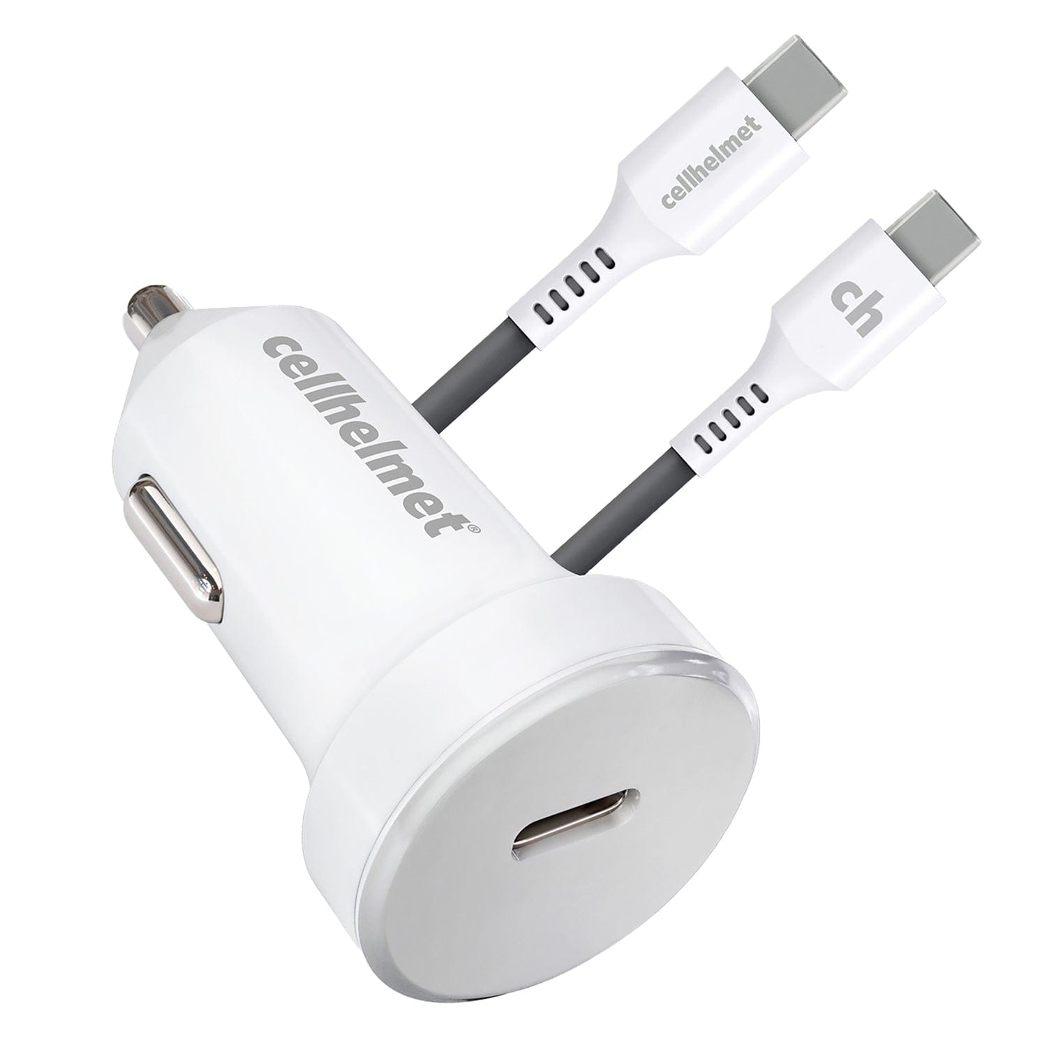 Cellhelmet 30-Watt PD Car Charger with 3-Ft. Round USB-C to USB-C Cable