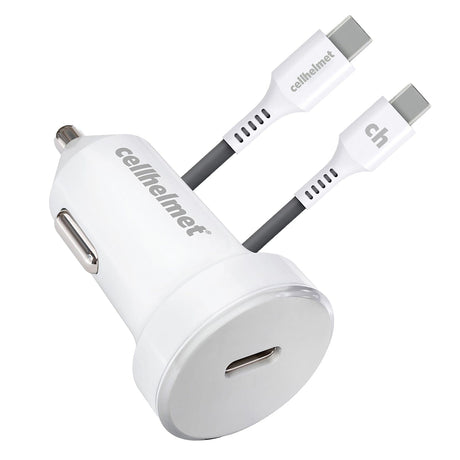 Cellhelmet 30-Watt PD Car Charger with 3-Ft. Round USB-C to USB-C Cable