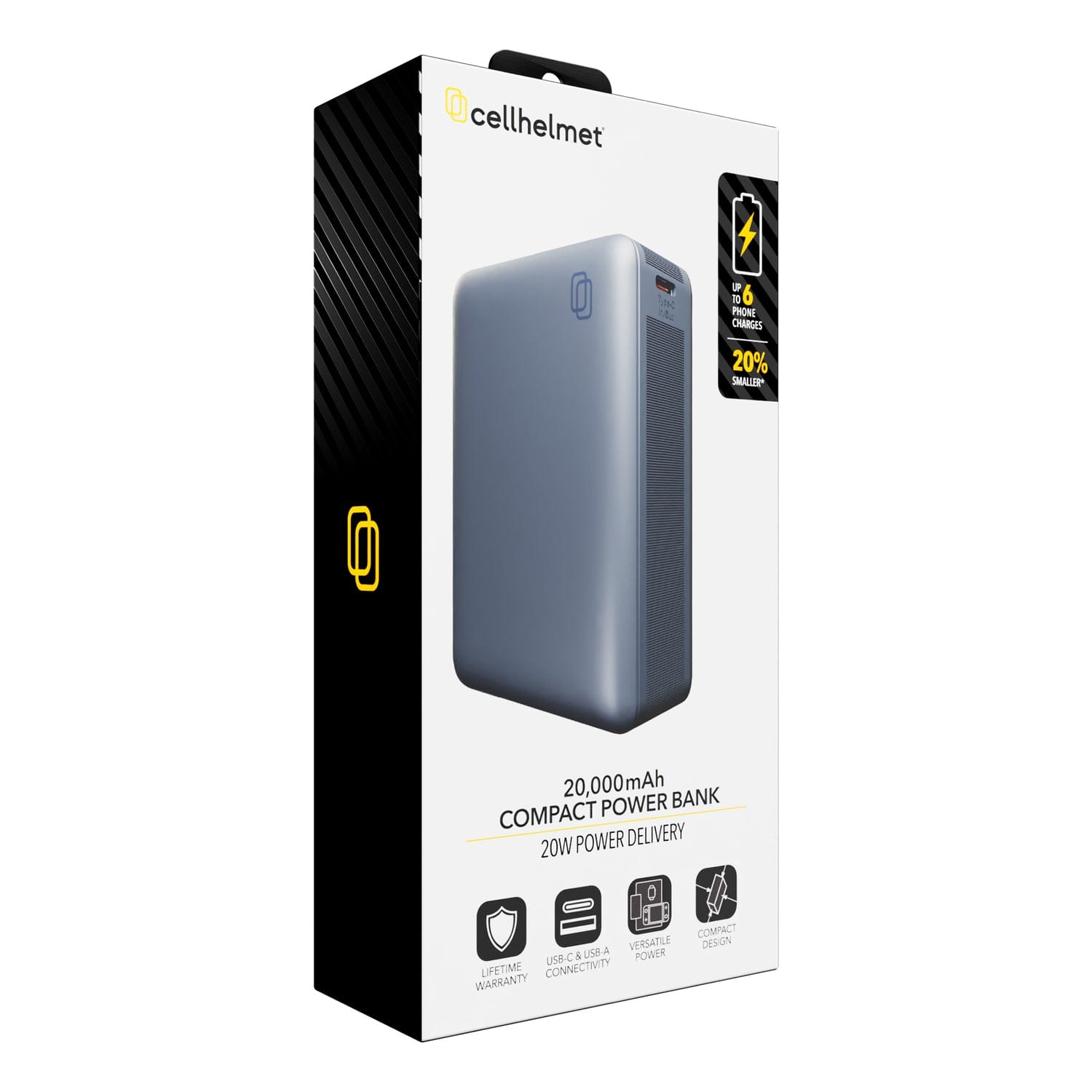 Cellhelmet 20000-mAh Portable USB-C and USB-A Power Bank with 22.5-Watt Charging, PP-224