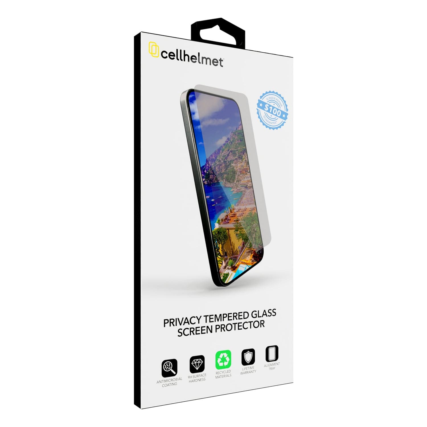 Cellhelmet Privacy Tempered Glass with Alignment Tray and $100 Coverage, iPhone 17 Pro