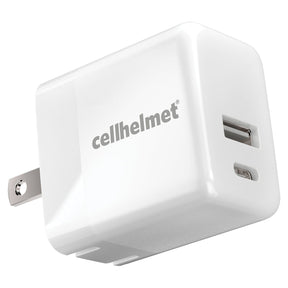Cellhelmet 20-Watt Dual-Port USB-C and USB Wall Charger, for Smartphones and Tablets