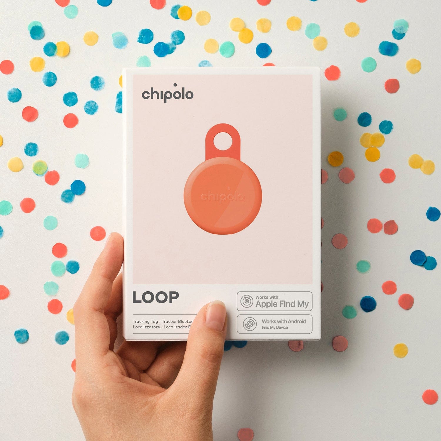 Chipolo LOOP Rechargeable Device Tracking Tag, 1 Pack, Coral