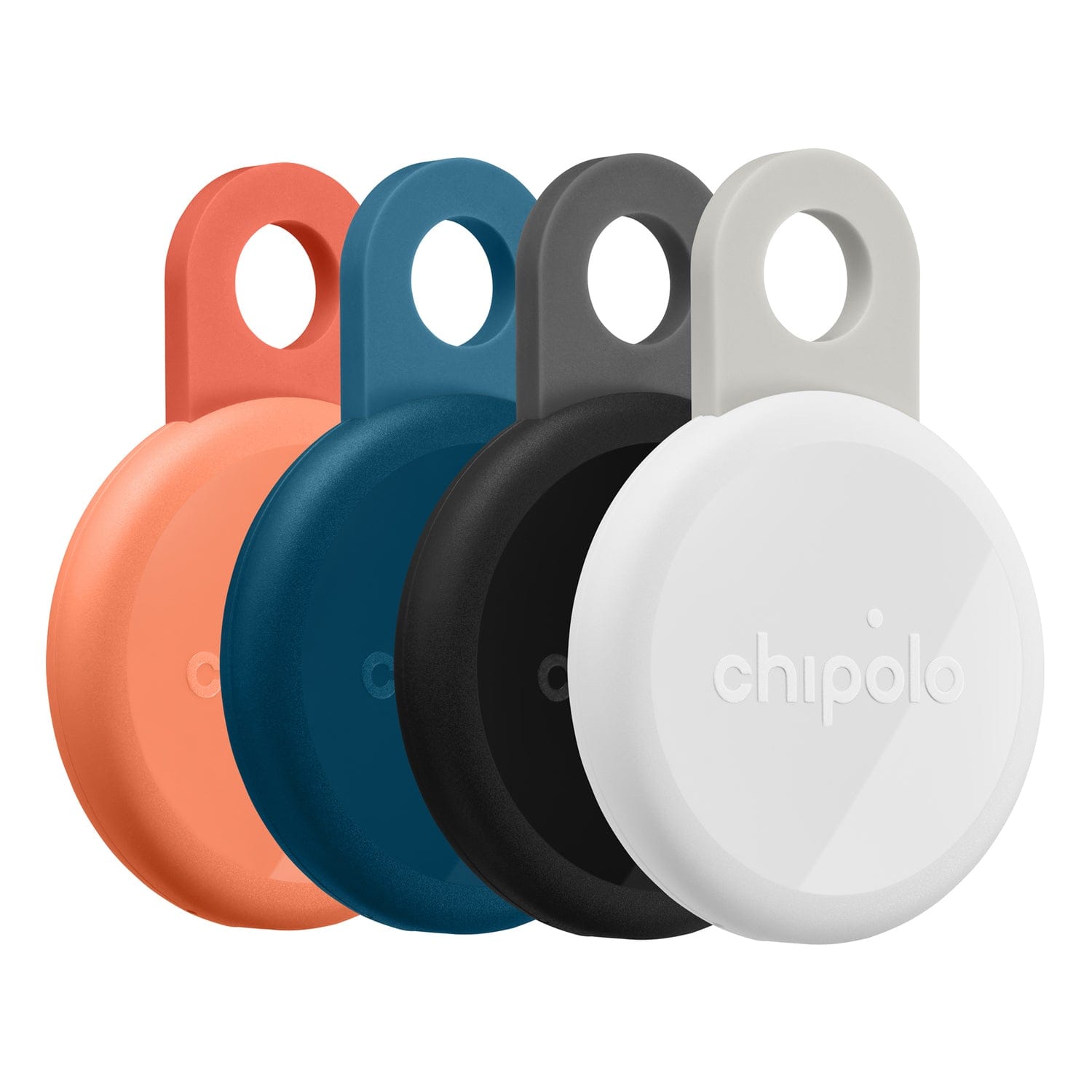 Chipolo LOOP Rechargeable Device Tracking Tag, 4 Pack, Charcoal/Chalk/Navy/Coral