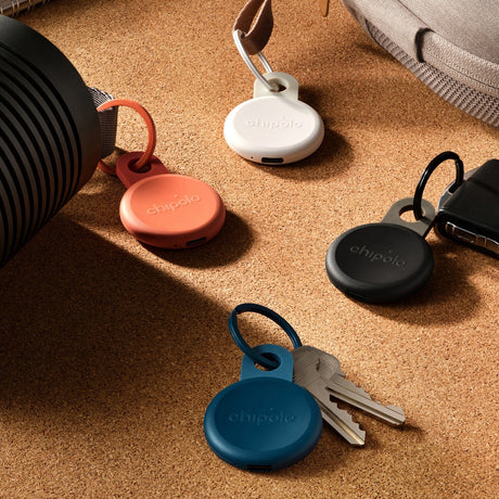 Chipolo LOOP Rechargeable Device Tracking Tag, 4 Pack, Charcoal/Chalk/Navy/Coral