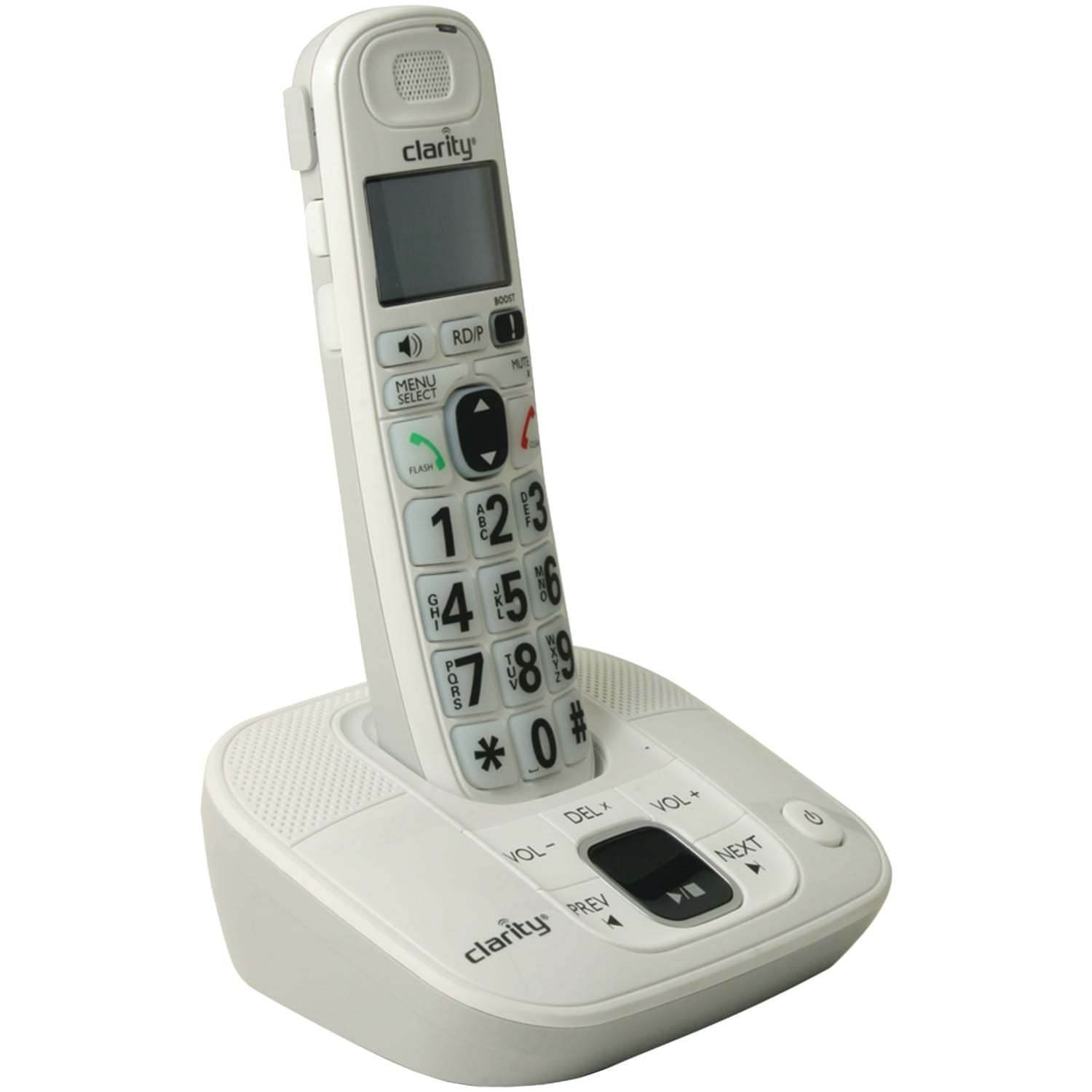 Clarity 1-Cordless Handset DECT 6.0 30-dB Amplified/Expandable Phone System for Landlines, Answering System, Big Buttons, and Backlit Display