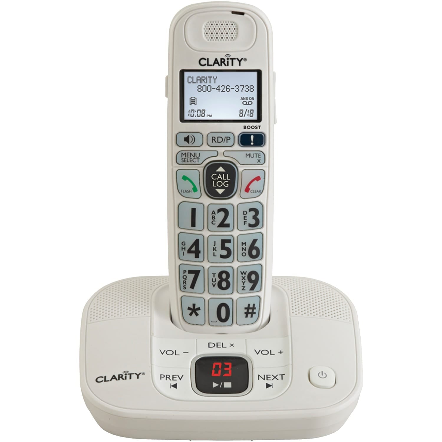 Clarity 1-Cordless Handset DECT 6.0 40-dB Amplified/Expandable Phone System for Landlines, Answering System, Big Buttons, and Backlit Display