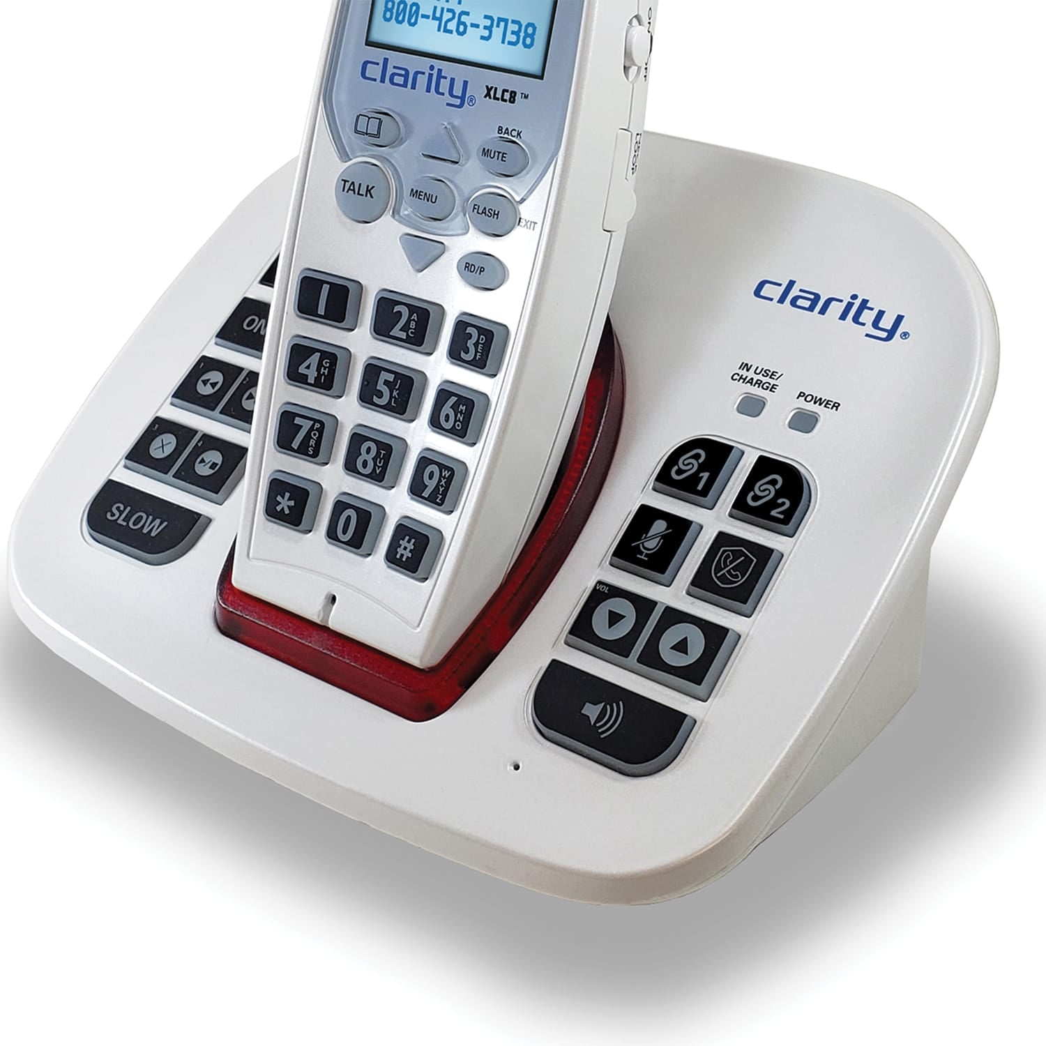 Clarity 1-Cordless Handset DECT 6.0 50-dB Amplified/Expandable Phone System for Landline, Answering System, Call Blocker, and Red Ringer, XLC8
