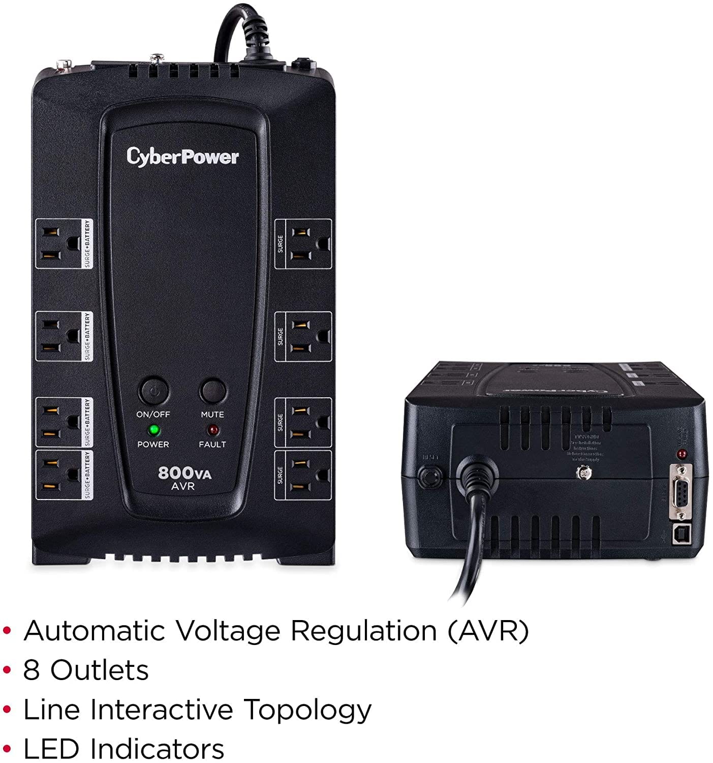 CyberPower CP800AVR CP 800VA/450W 8 Outlets Compact AVR UPS - New Battery Certified Refurbished