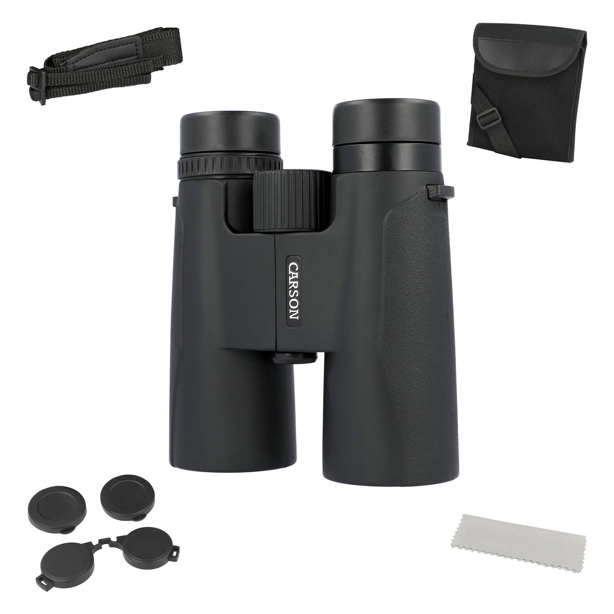 Carson Makalu 10x42 Full-Size Roof-Prism Binoculars with Strap, Pouch, Caps, and Cleaning Cloth for Birding, Hiking, and Outdoor Use
