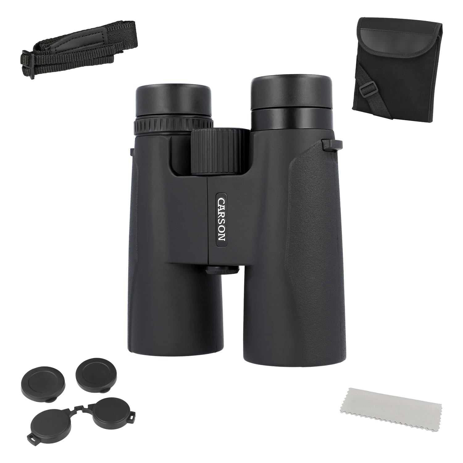 Carson Makalu 10x42 Full-Size Roof-Prism Binoculars with Strap, Pouch, Caps, and Cleaning Cloth for Birding, Hiking, and Outdoor Use