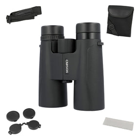 Carson Makalu 10x42 Full-Size Roof-Prism Binoculars with Strap, Pouch, Caps, and Cleaning Cloth for Birding, Hiking, and Outdoor Use