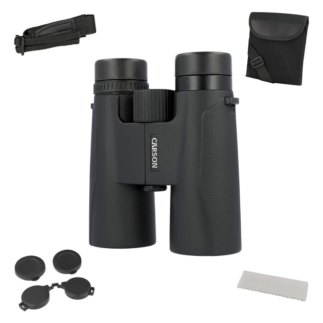 Carson Makalu 10x42 Full-Size Roof-Prism Binoculars with Strap, Pouch, Caps, and Cleaning Cloth for Birding, Hiking, and Outdoor Use