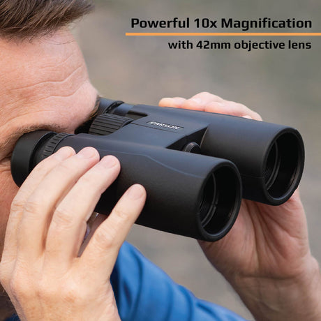 Carson Makalu 10x42 Full-Size Roof-Prism Binoculars with Strap, Pouch, Caps, and Cleaning Cloth for Birding, Hiking, and Outdoor Use