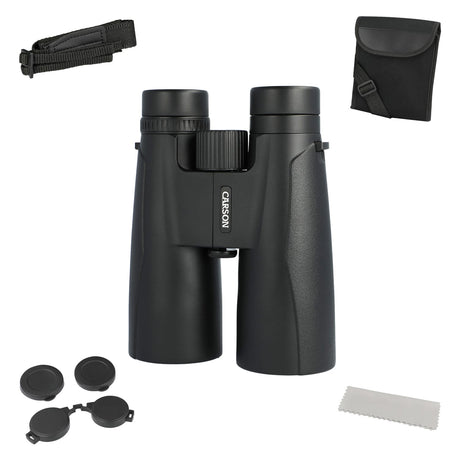 Carson Makalu 12x50 Full-Size Roof-Prism Binoculars with Strap, Pouch, Caps, and Cleaning Cloth for Birding, Hiking, and Outdoor Use