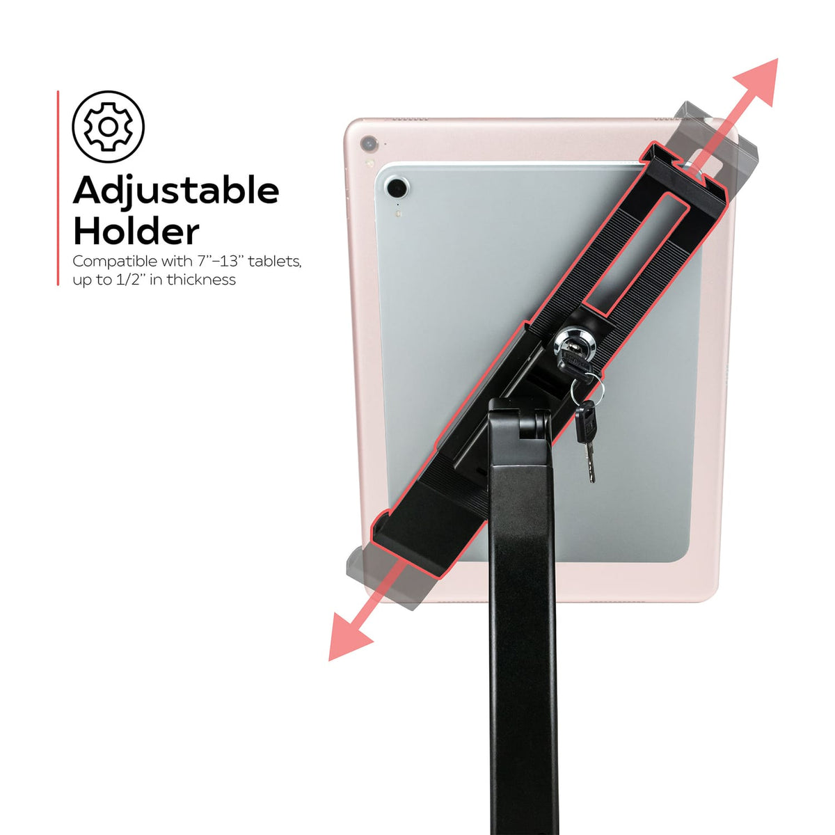 CTA Digital Universal Dual Security Kiosk for 7-In. to 13-In. Tablets with Locking Holder and Anti-Theft Cable