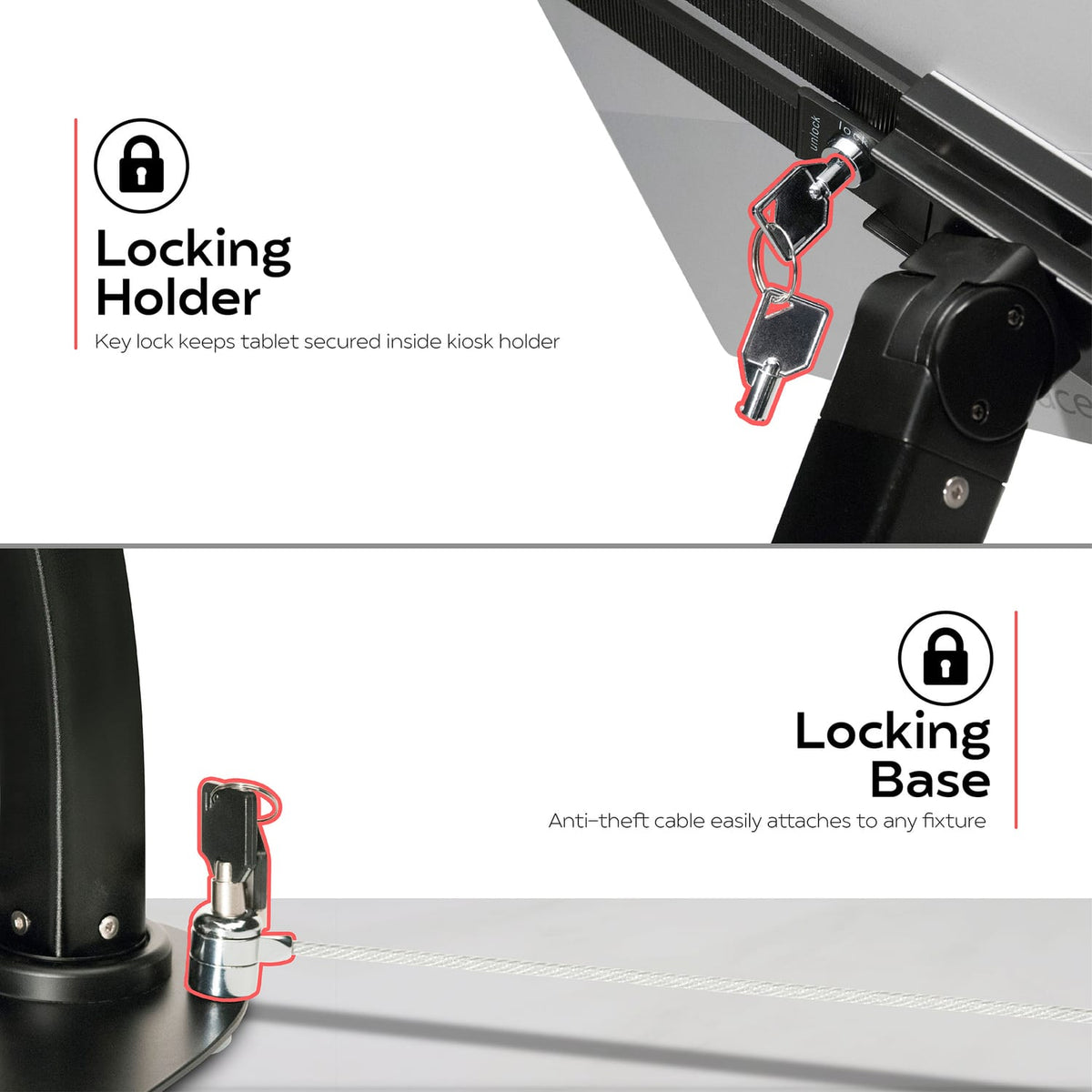 CTA Digital Universal Dual Security Kiosk for 7-In. to 13-In. Tablets with Locking Holder and Anti-Theft Cable