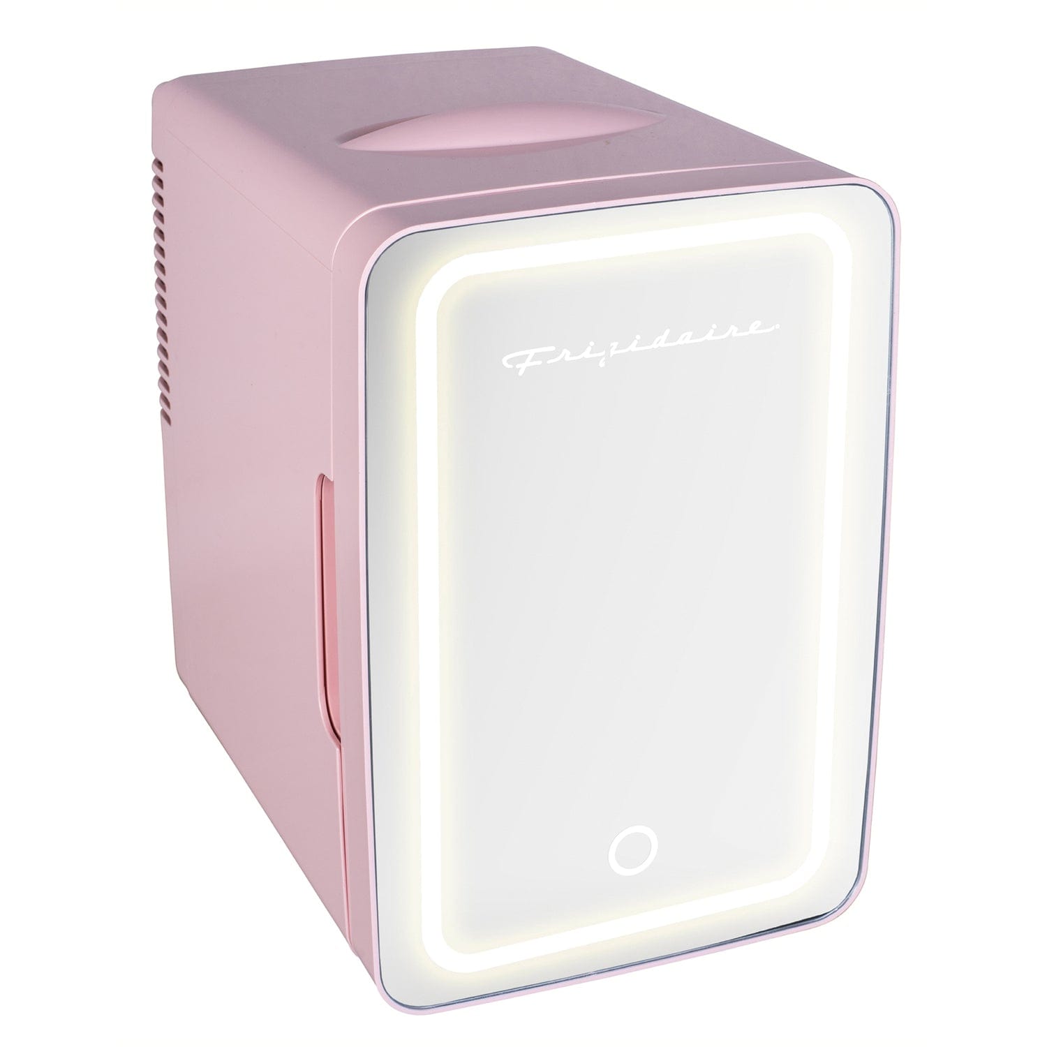 Frigidaire 6.5-Liter 9-Can Mini Portable Personal Fridge with Lighted Mirror Door, Pink