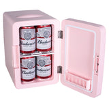 Frigidaire 6.5-Liter 9-Can Mini Portable Personal Fridge with Lighted Mirror Door, Pink
