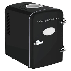 Frigidaire 6+1-Can 48-Watt Retro Mini Portable Fridge with Top-Mounted Active-Cooling Can Holder, Black
