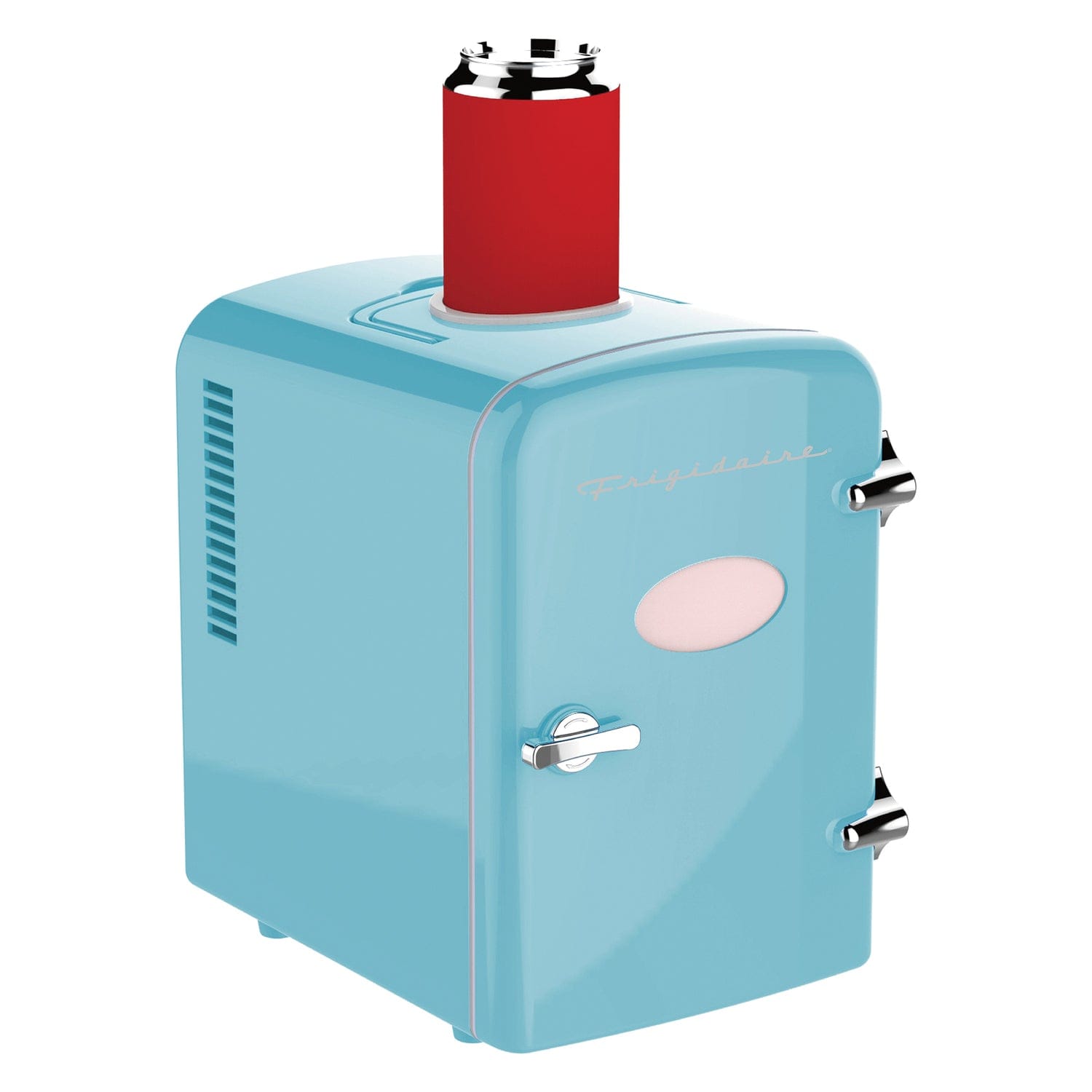 Frigidaire 6+1-Can 48-Watt Retro Mini Portable Fridge with Top-Mounted Active-Cooling Can Holder, Blue