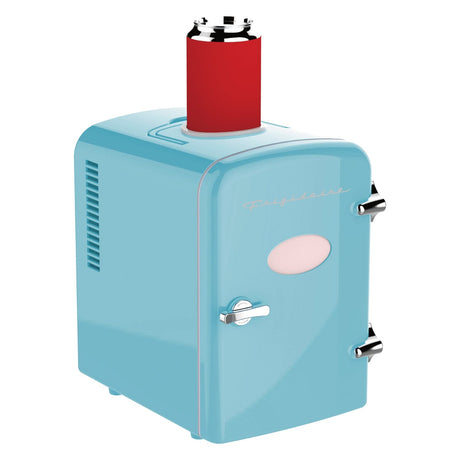 Frigidaire 6+1-Can 48-Watt Retro Mini Portable Fridge with Top-Mounted Active-Cooling Can Holder, Blue