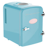 Frigidaire 6+1-Can 48-Watt Retro Mini Portable Fridge with Top-Mounted Active-Cooling Can Holder, Blue