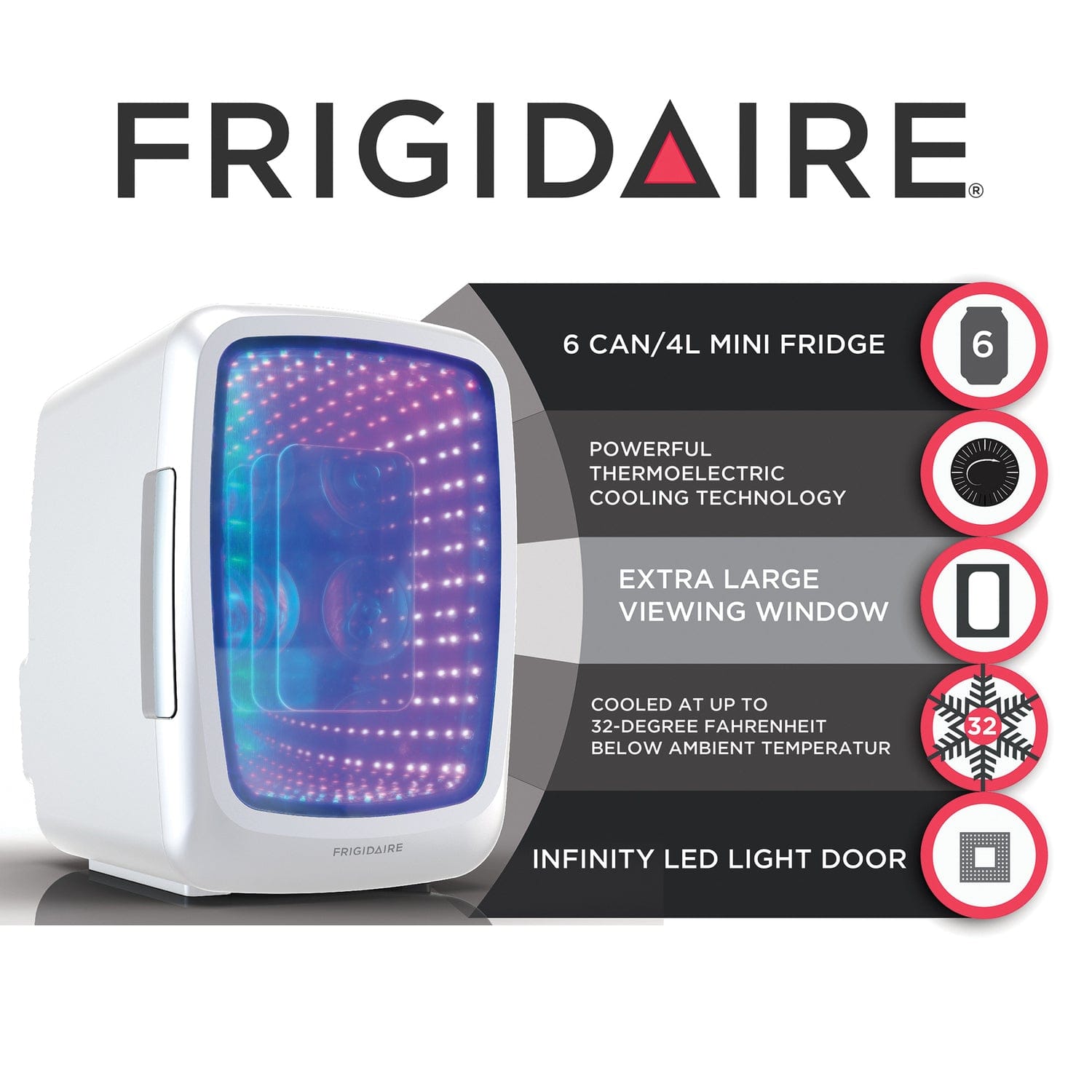 Frigidaire 6-Can Retro Gaming Light-up Portable Beverage Mini Fridge, EFMIS179, White