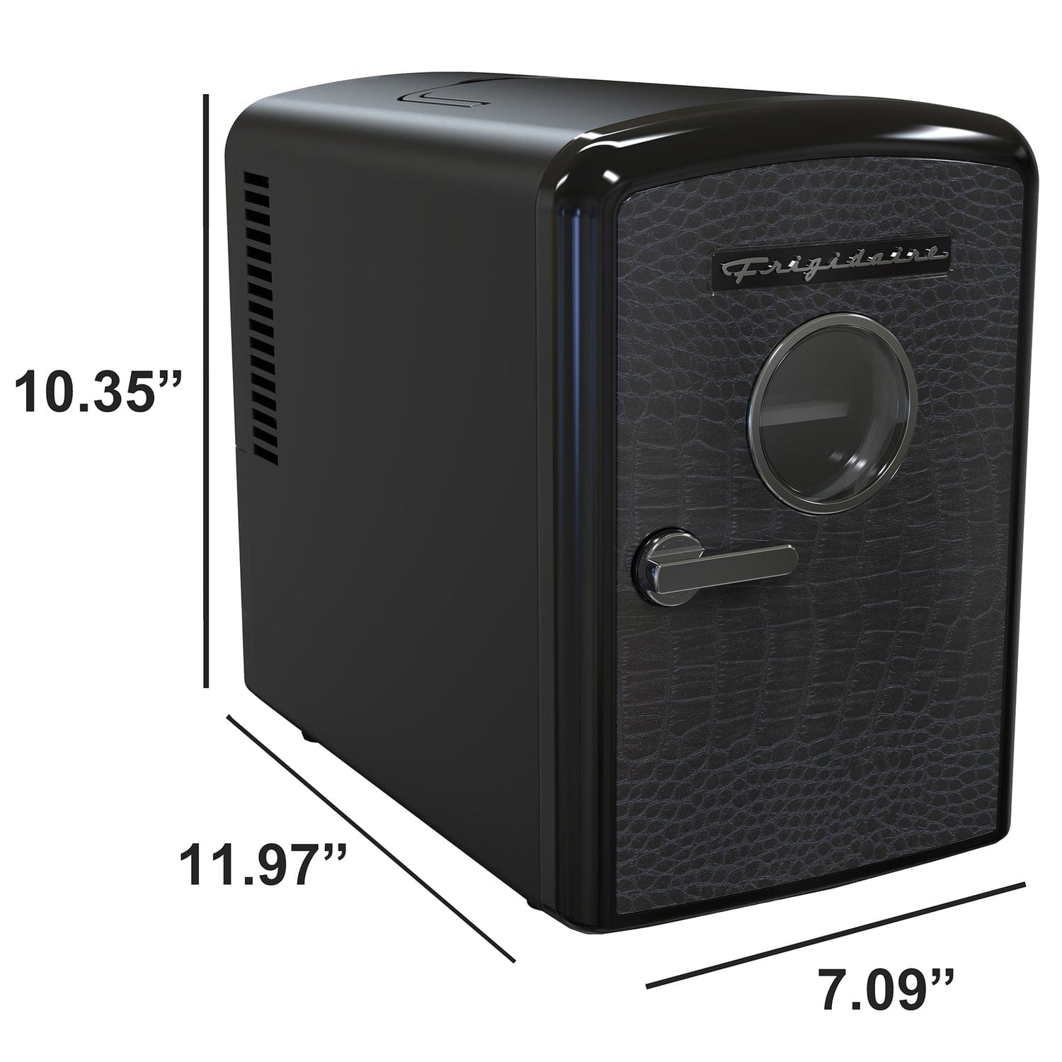 Frigidaire 9-Can Mini Fridge Cooler, Crocodile Door, Black