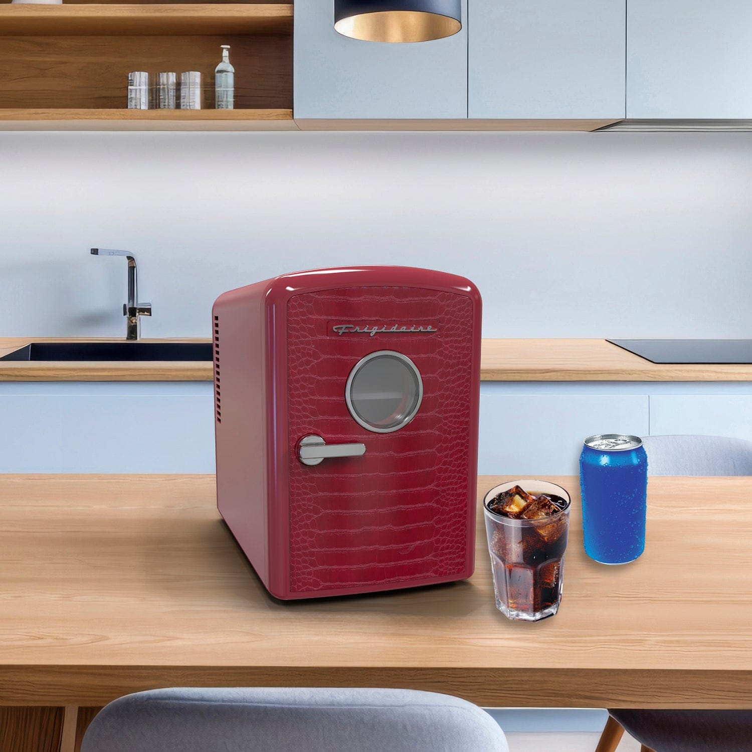 Frigidaire 9-Can Mini Fridge Cooler, Crocodile Door, Red
