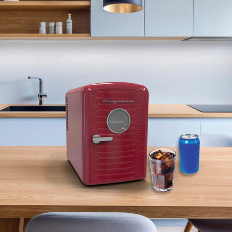 Frigidaire 9-Can Mini Fridge Cooler, Crocodile Door, Red