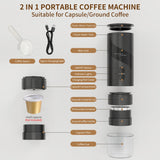 Magnavox Home 2-in-1 Portable Espresso and Ground Coffee Maker, USB Rechargeable, Black