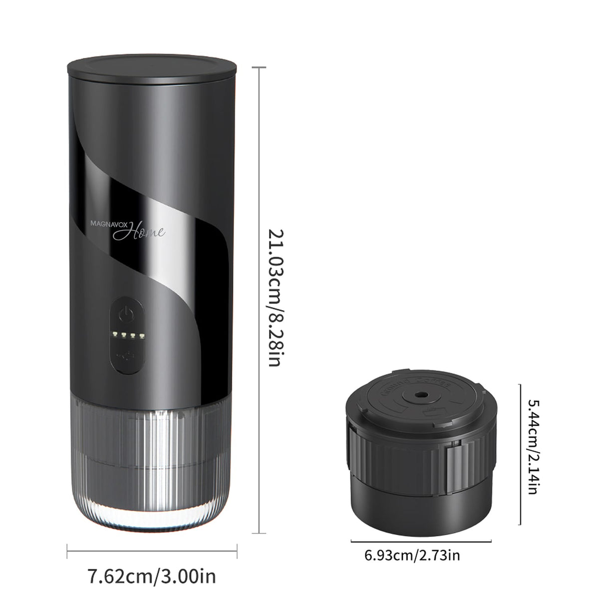 Magnavox Home 2-in-1 Portable Espresso and Ground Coffee Maker, USB Rechargeable, Black