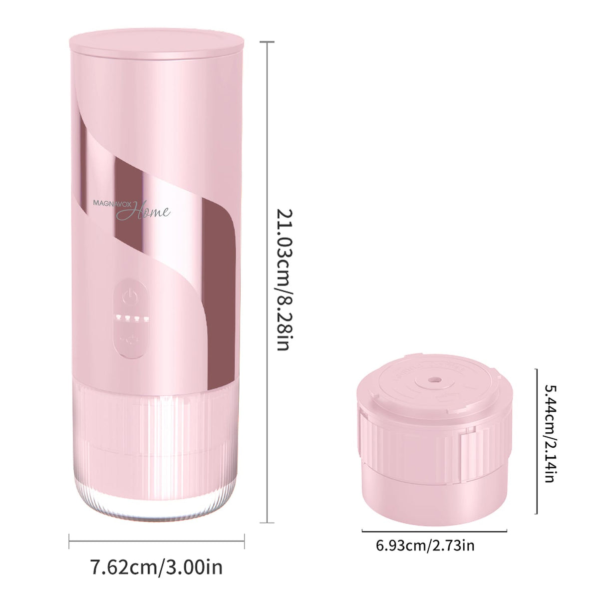 Magnavox Home 2-in-1 Portable Espresso and Ground Coffee Maker, USB Rechargeable, Pink
