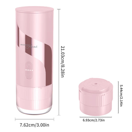 Magnavox Home 2-in-1 Portable Espresso and Ground Coffee Maker, USB Rechargeable, Pink