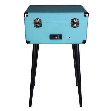 Proscan 6-Watt 3-Speed Belt-Drive Manual Retro Suitcase-Style Turntable with Built-in Speakers, Bluetooth, FM Radio, Aux, 45-RPM Adapter, and Stand