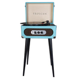 Proscan 6-Watt 3-Speed Belt-Drive Manual Retro Suitcase-Style Turntable with Built-in Speakers, Bluetooth, FM Radio, Aux, 45-RPM Adapter, and Stand