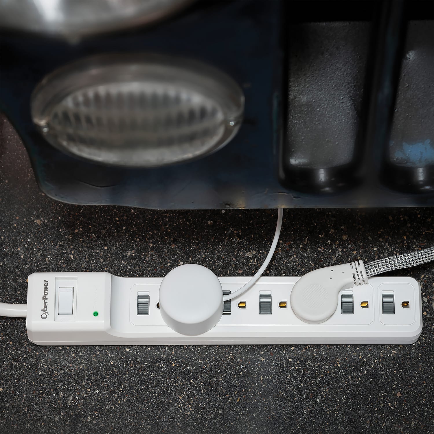 CyberPower 7-AC Outlet 1200-Joules Essential Series Surge Protector Power Strip with Sliding Covers, 4-Ft. Cord with Straight Plug, B704