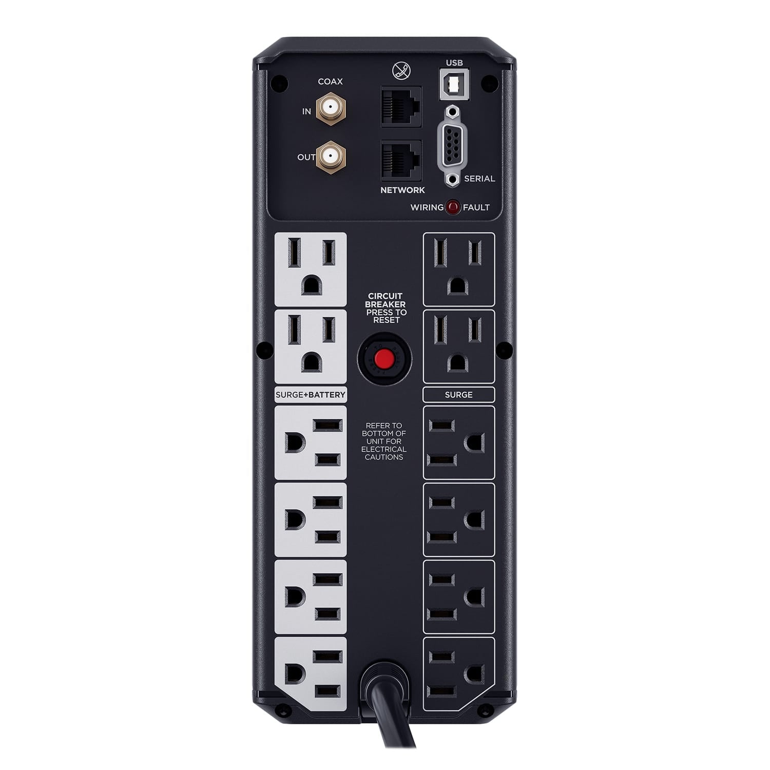 CyberPower 12-AC Outlet, 2-USB, and LAN/Coax 900-Watt/1500-VA Intelligent LCD UPS Tower with 1500-Joules Surge Protection and AVR, 6-Ft. Cord