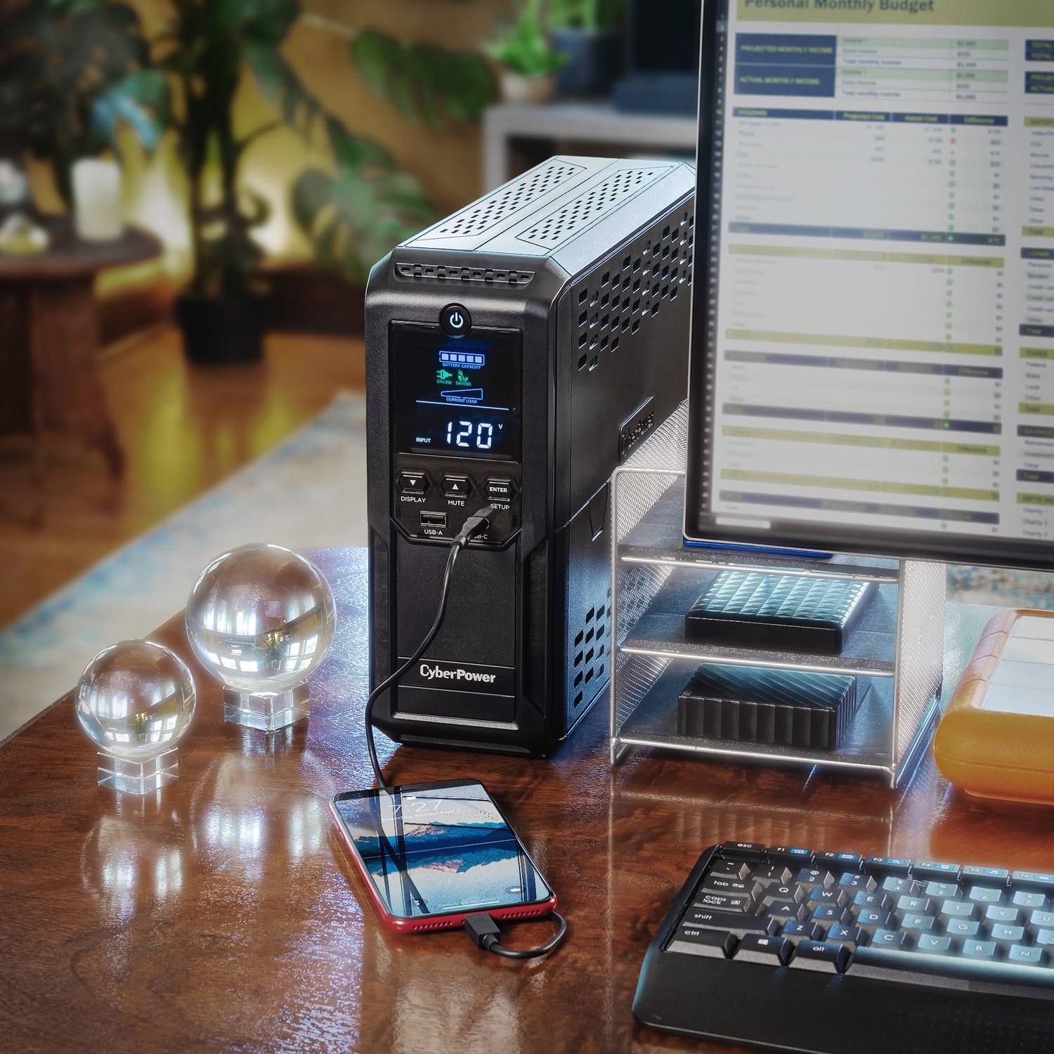 CyberPower 12-AC Outlet, 2-USB, and LAN/Coax 900-Watt/1500-VA Intelligent LCD UPS Tower with 1500-Joules Surge Protection and AVR, 6-Ft. Cord