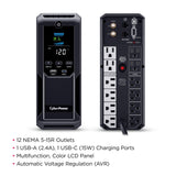 CyberPower 12-AC Outlet, 2-USB, and LAN/Coax 900-Watt/1500-VA Intelligent LCD UPS Tower with 1500-Joules Surge Protection and AVR, 6-Ft. Cord