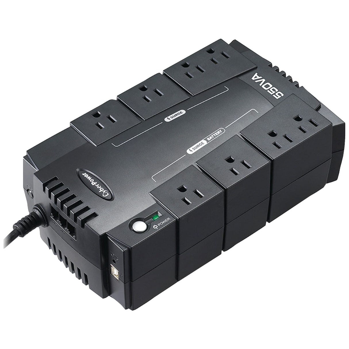 CyberPower 8-AC Outlet and Data Line 550-VA/330-Watt PC/Network/Entertainment Compact UPS Battery Backup with 890-Joules Surge Protection, 5-Ft. Cord