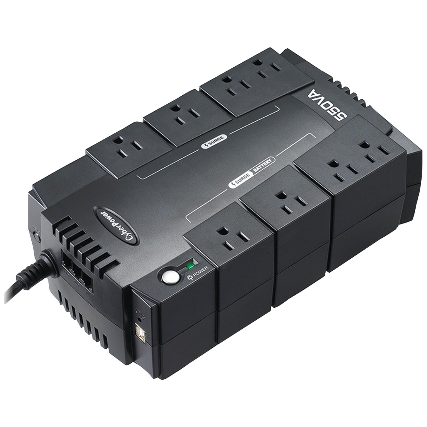 CyberPower 8-AC Outlet and Data Line 550-VA/330-Watt PC/Network/Entertainment Compact UPS Battery Backup with 890-Joules Surge Protection, 5-Ft. Cord