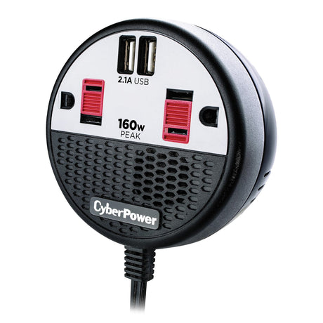 CyberPower 2-AC Outlet and 2-USB Port 100-Continuous-Watt Car Power Inverter with 12-Volt Adapter Cord and Seat Pocket Hook, CPS160PPB2U