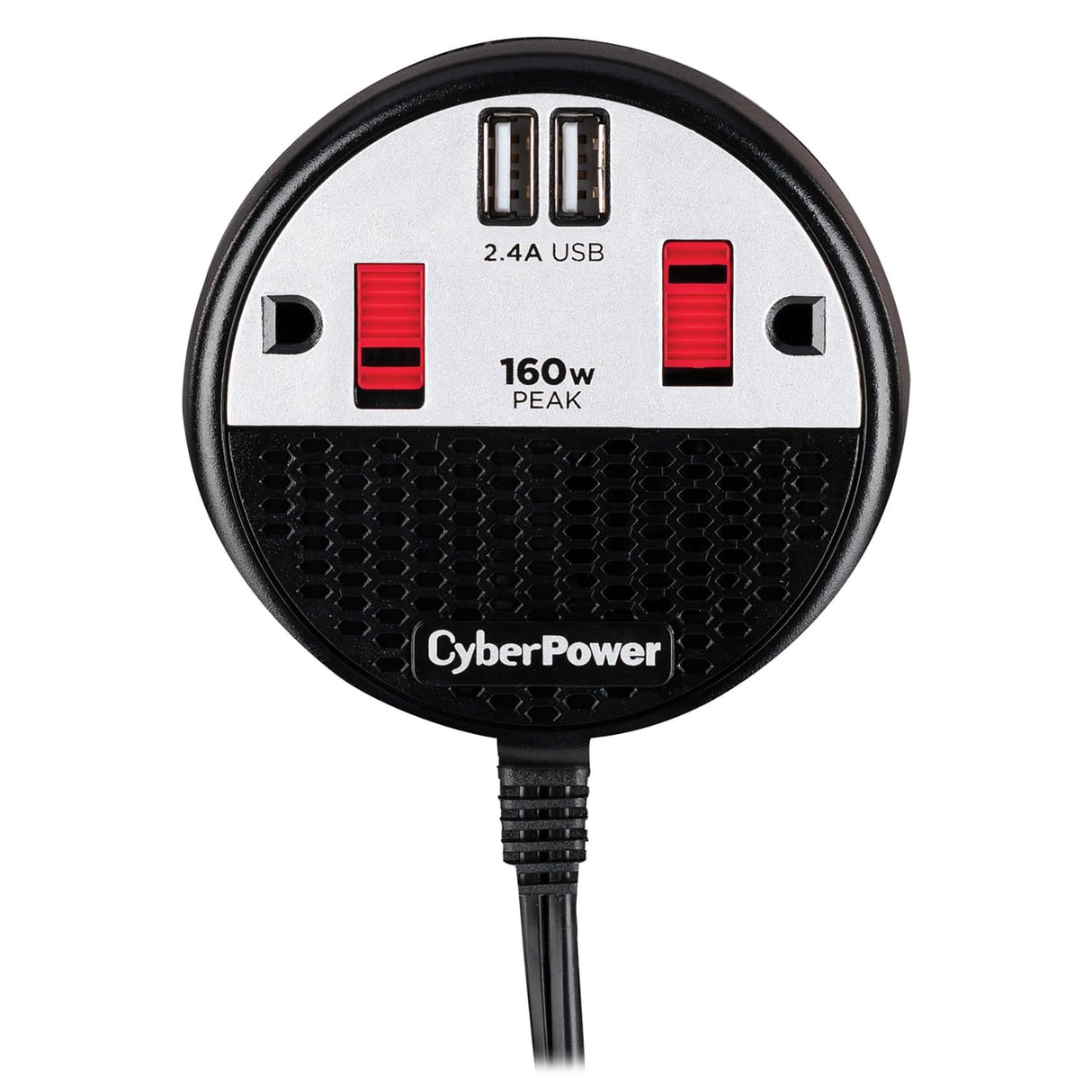 CyberPower 2-AC Outlet and 2-USB Port 100-Continuous-Watt Car Power Inverter with 12-Volt Adapter Cord and Seat Pocket Hook, CPS160PPB2U