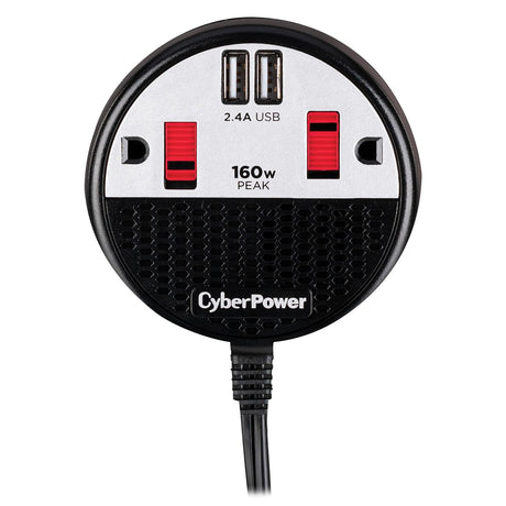 CyberPower 2-AC Outlet and 2-USB Port 100-Continuous-Watt Car Power Inverter with 12-Volt Adapter Cord and Seat Pocket Hook, CPS160PPB2U
